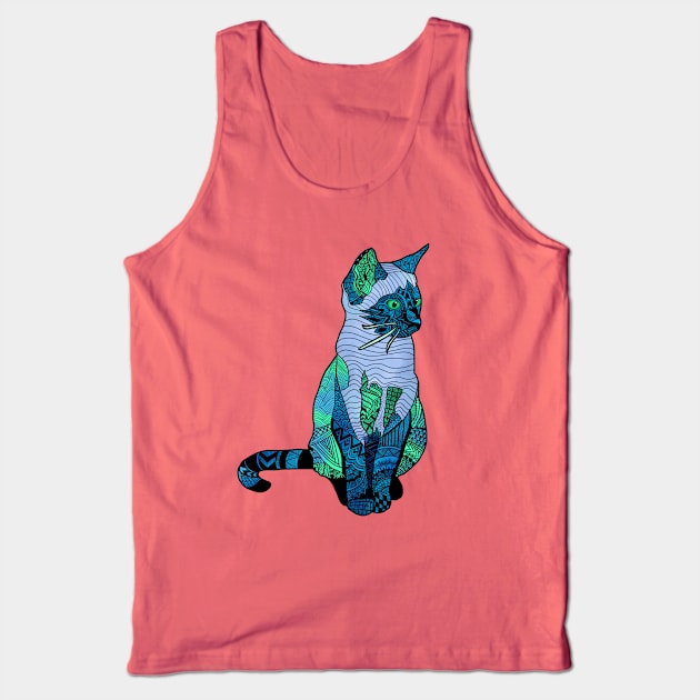 Watercolor Cat Zentangle Tank Top by RiaoraCreations